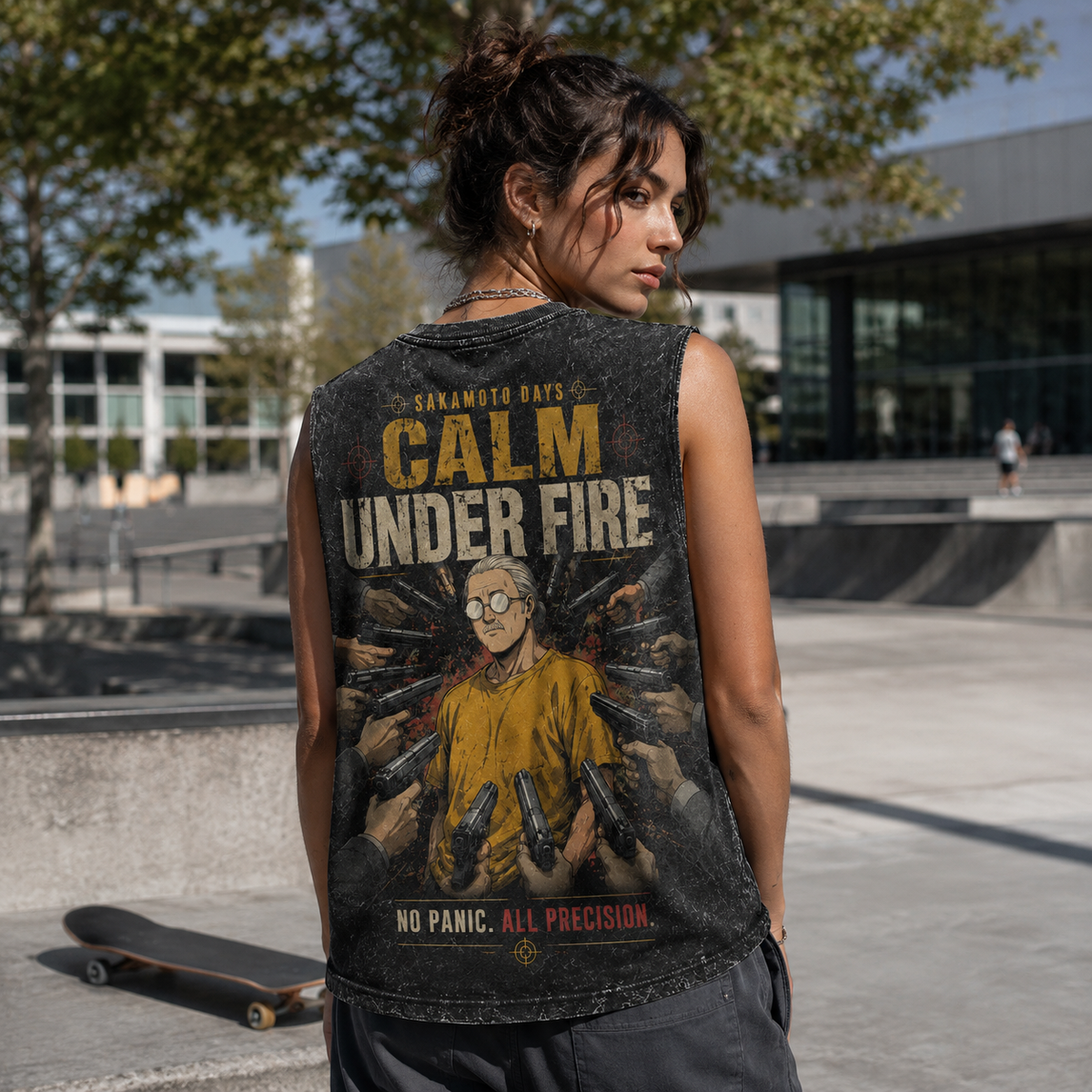 Taro Sakamoto Sakamoto Days Anime Tank Top - Calm Under Fire Acid Wash Vest