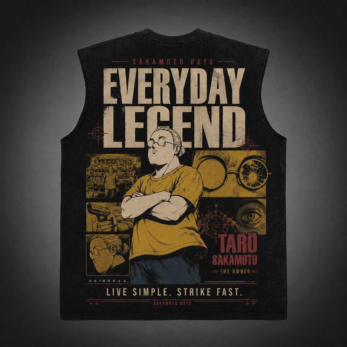 Taro Sakamoto Sakamoto Days Anime Tank Top - Everyday Legend Acid Wash Vest