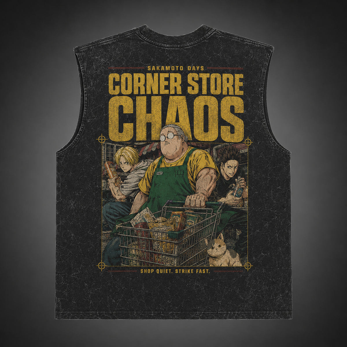 Taro Sakamoto & Shin Asakura Sakamoto Days Anime Tank Top - Corner Store Chaos Acid Wash Vest