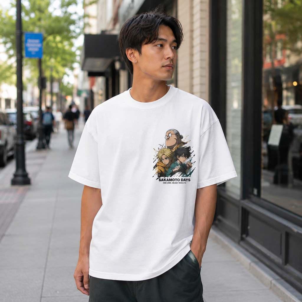 Taro Sakamoto & Shin Asakura Sakamoto Days Anime Graphic Tee - Odd Jobs Deadly Results