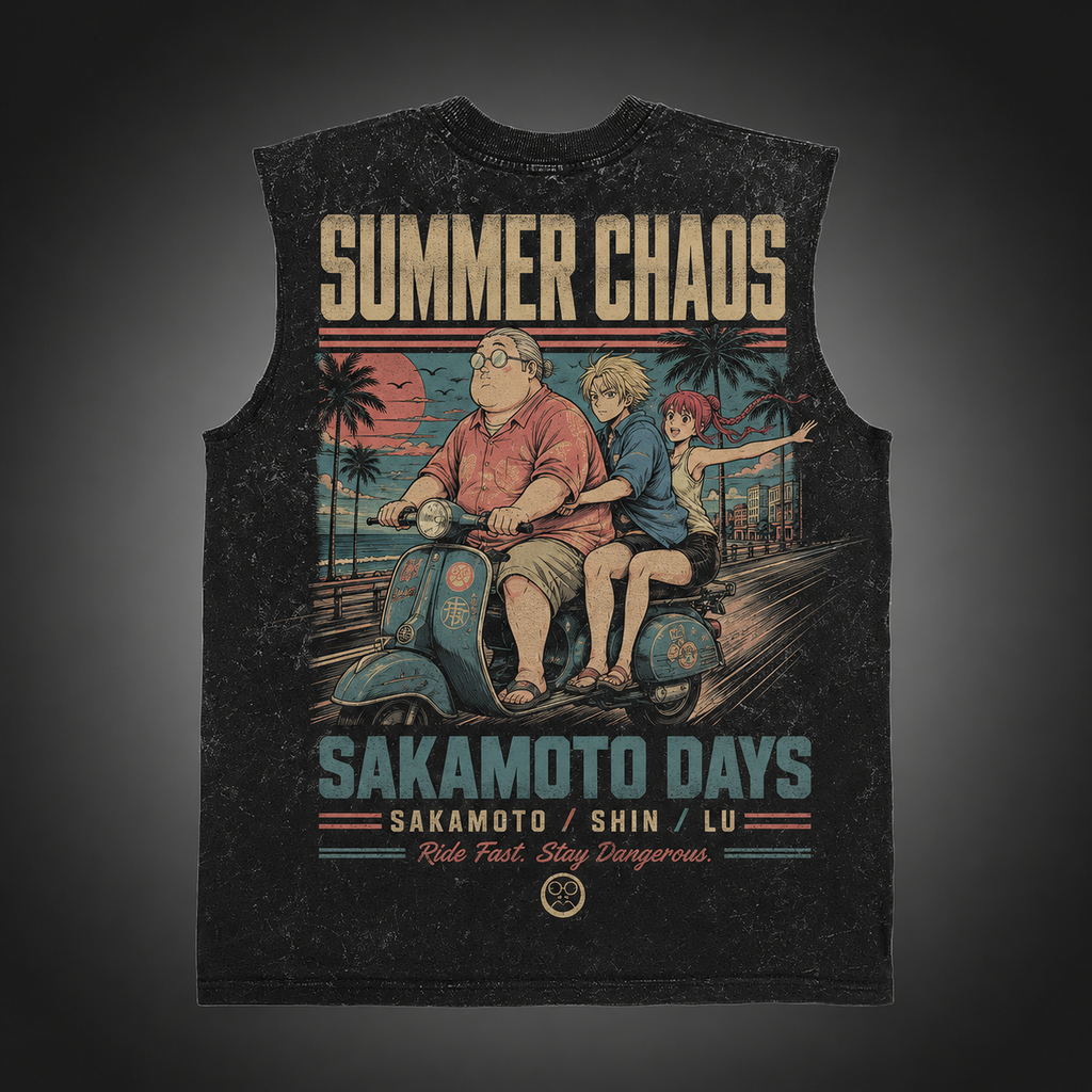 Taro Sakamoto & Shin Asakura Sakamoto Days Anime Tank Top - Summer Chaos Acid Wash Vest