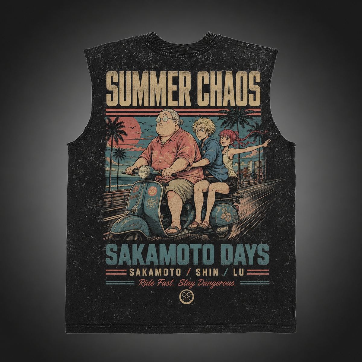 Taro Sakamoto & Shin Asakura Sakamoto Days Anime Tank Top - Summer Chaos Acid Wash Vest