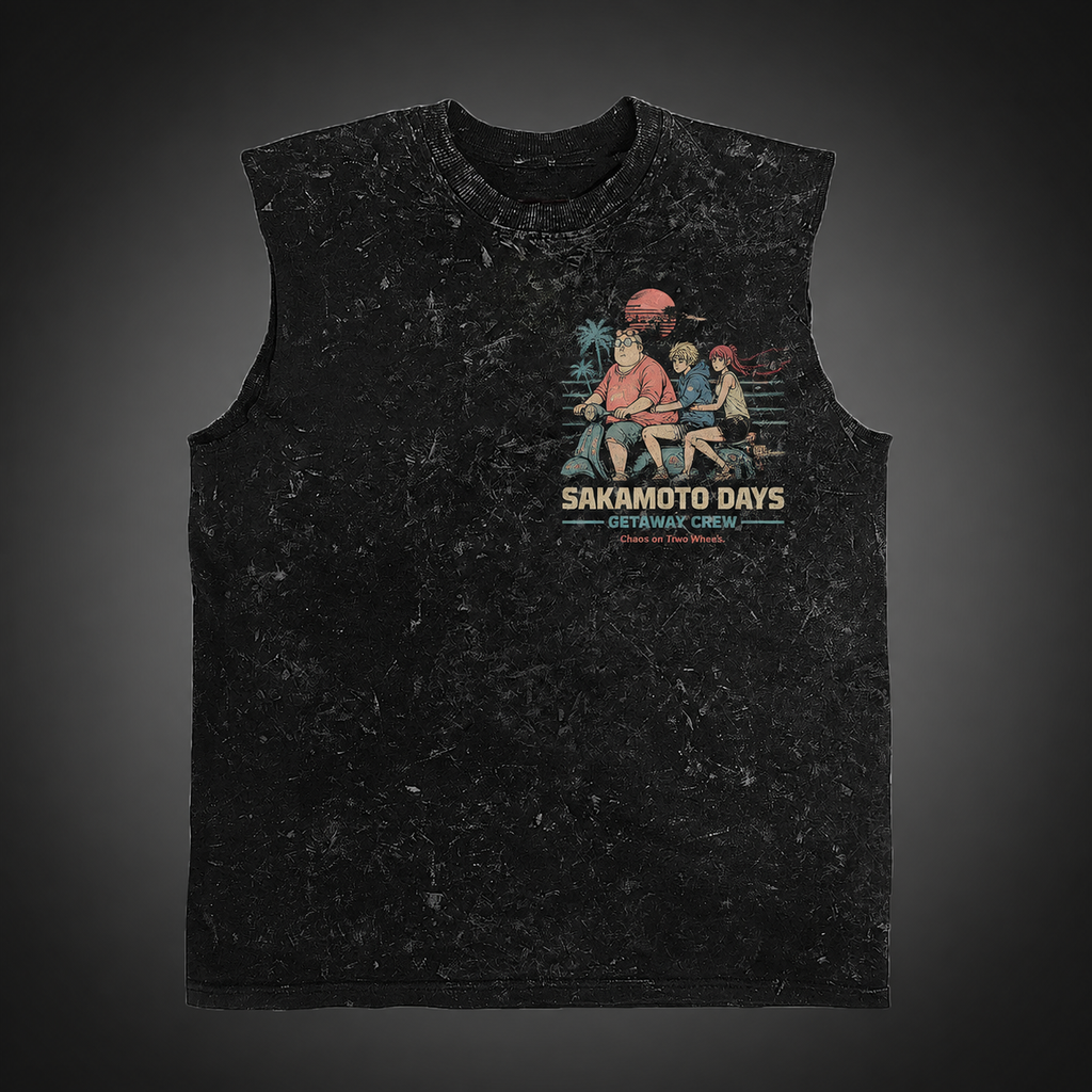 Taro Sakamoto & Shin Asakura Sakamoto Days Anime Tank Top - Summer Chaos Acid Wash Vest