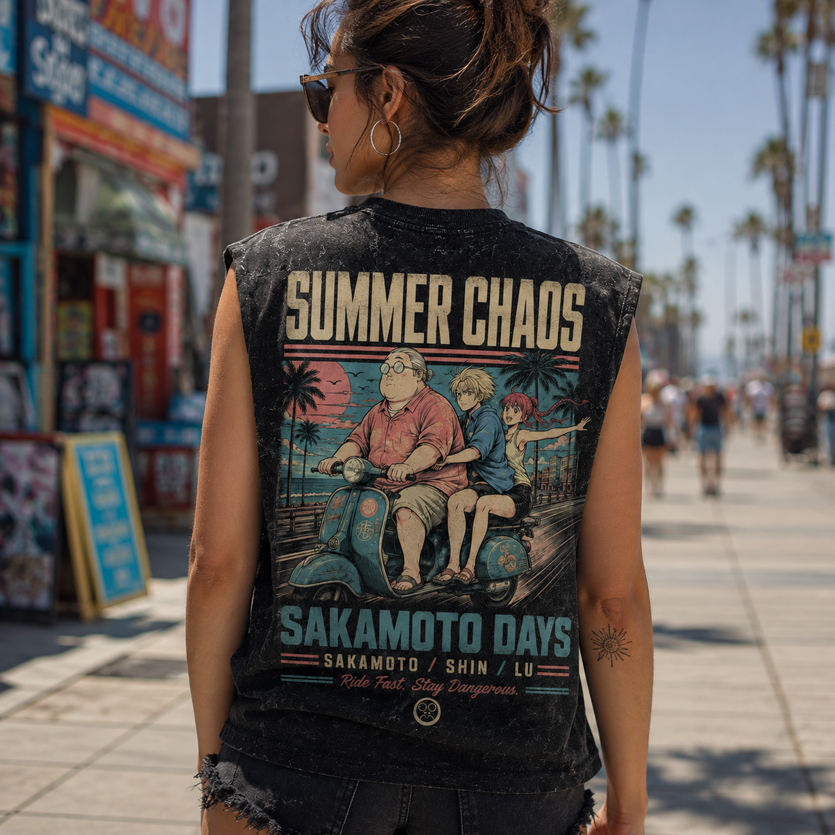 Taro Sakamoto & Shin Asakura Sakamoto Days Anime Tank Top - Summer Chaos Acid Wash Vest