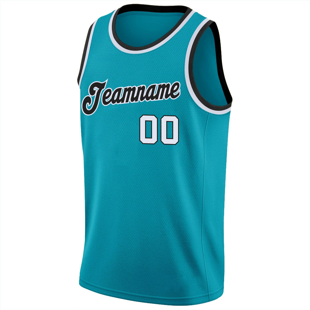 Custom Basketball Jersey - Teal White-Black Round Neck Rib-Knit