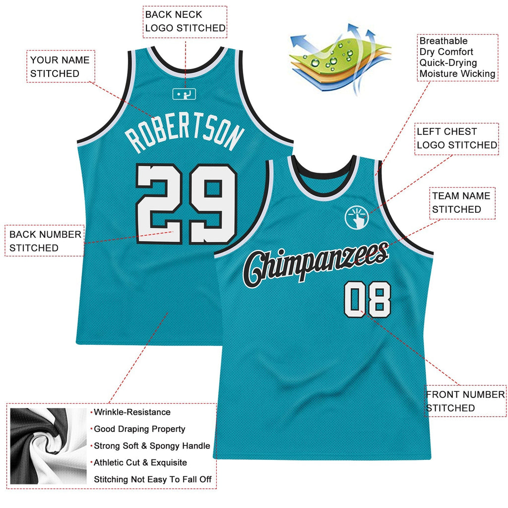 Custom Basketball Jersey - Teal White-Black Throwback