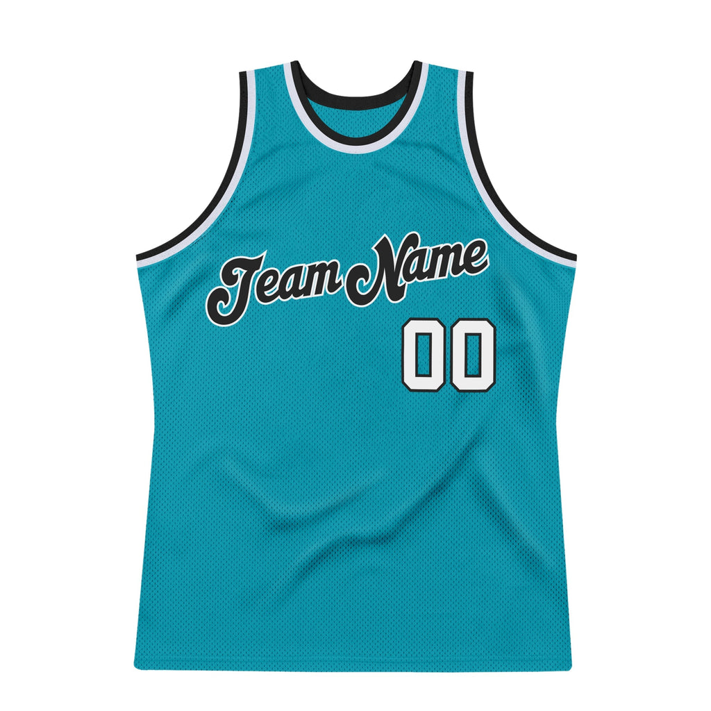 Custom Basketball Jersey - Teal White-Black Throwback
