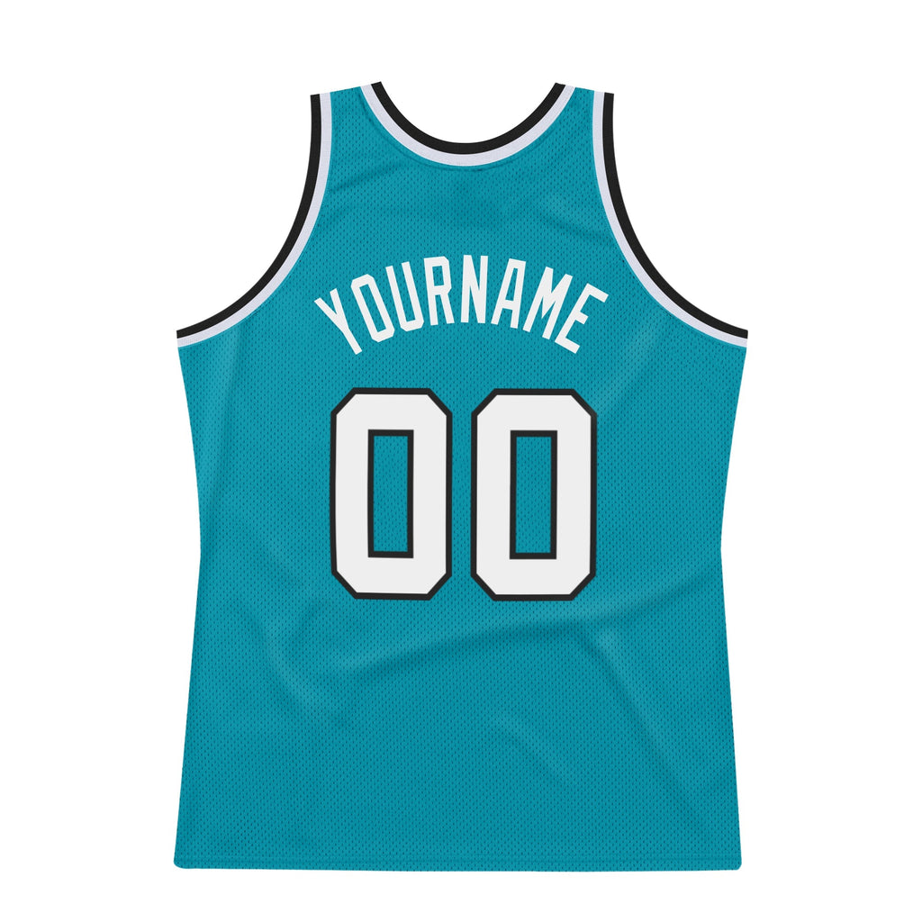 Custom Basketball Jersey - Teal White-Black Throwback