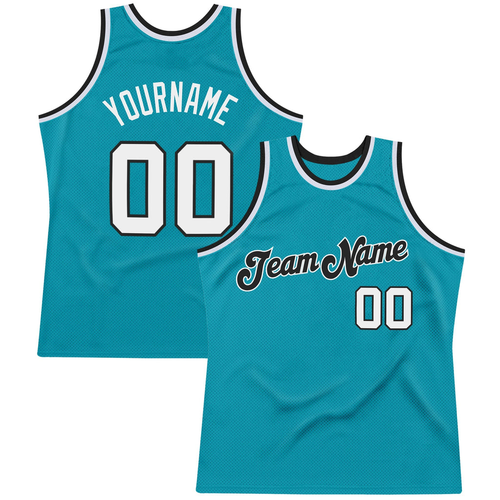 Custom Basketball Jersey - Teal White-Black Throwback