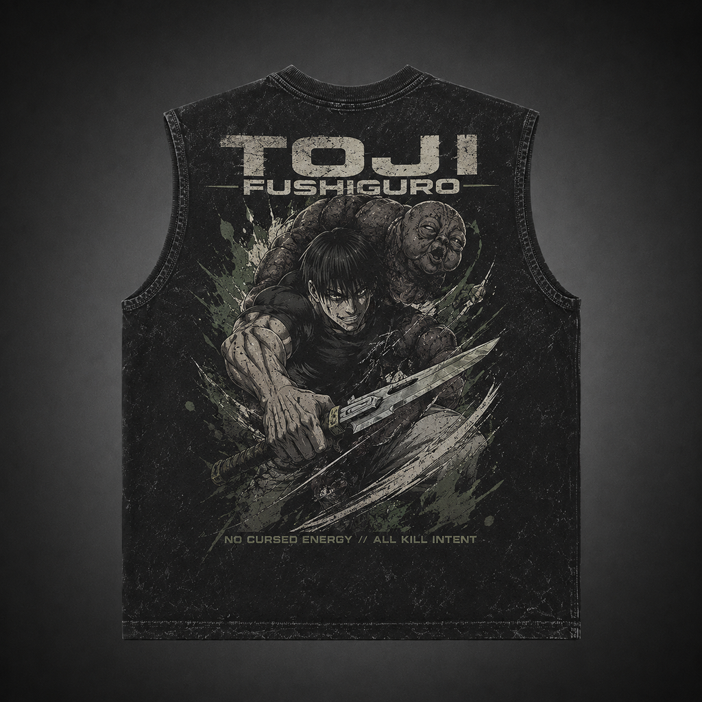 Toji Fushiguro Jujutsu Kaisen Anime Tank Top - All Kill Intent Acid Wash Vest