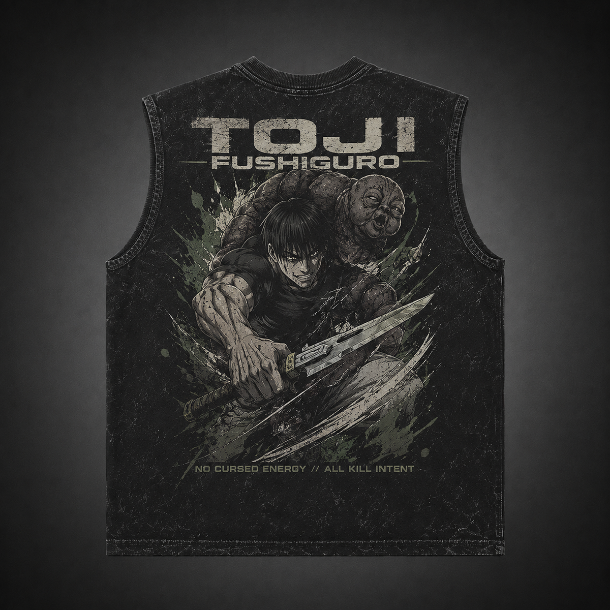Toji Fushiguro Jujutsu Kaisen Anime Tank Top - All Kill Intent Acid Wash Vest