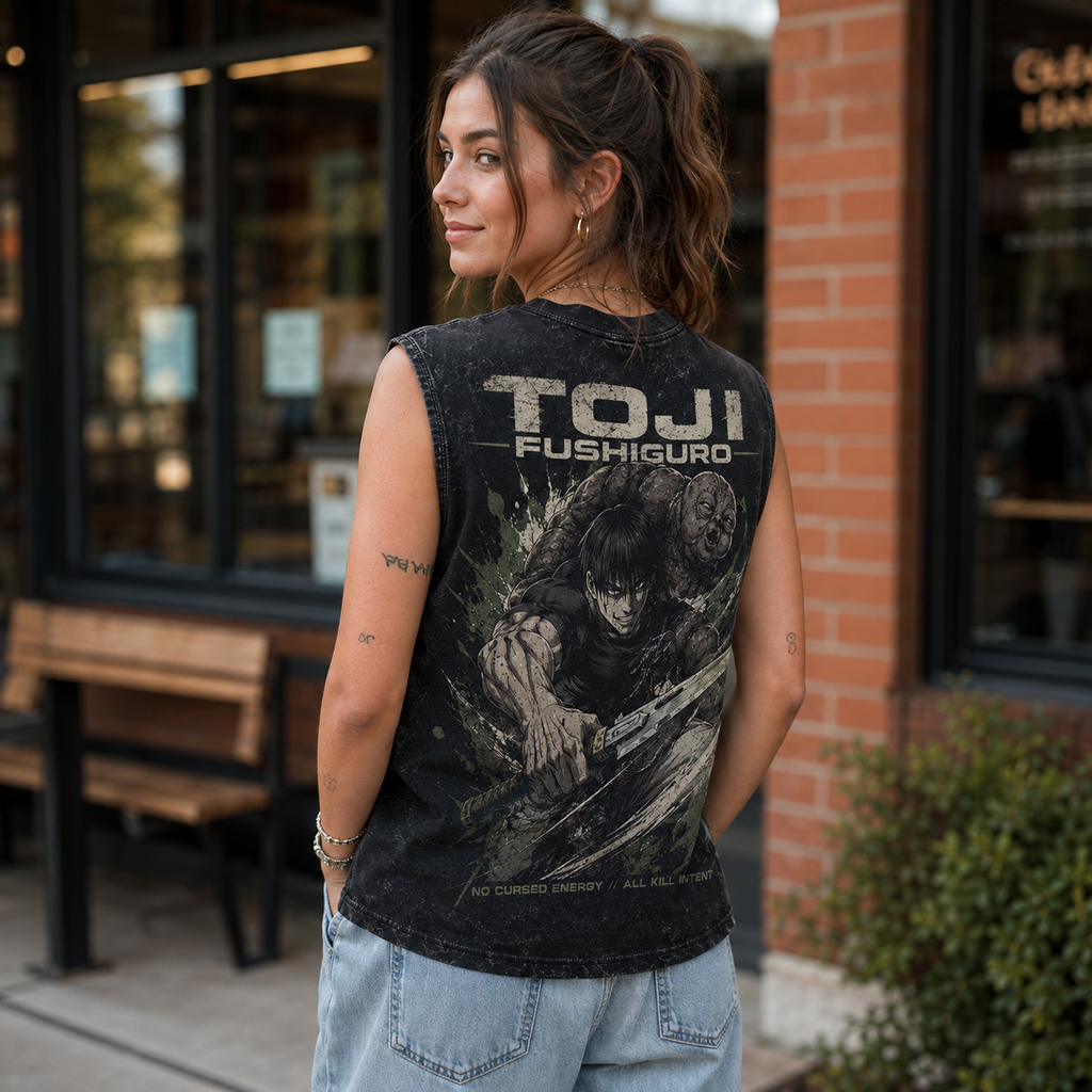 Toji Fushiguro Jujutsu Kaisen Anime Tank Top - All Kill Intent Acid Wash Vest