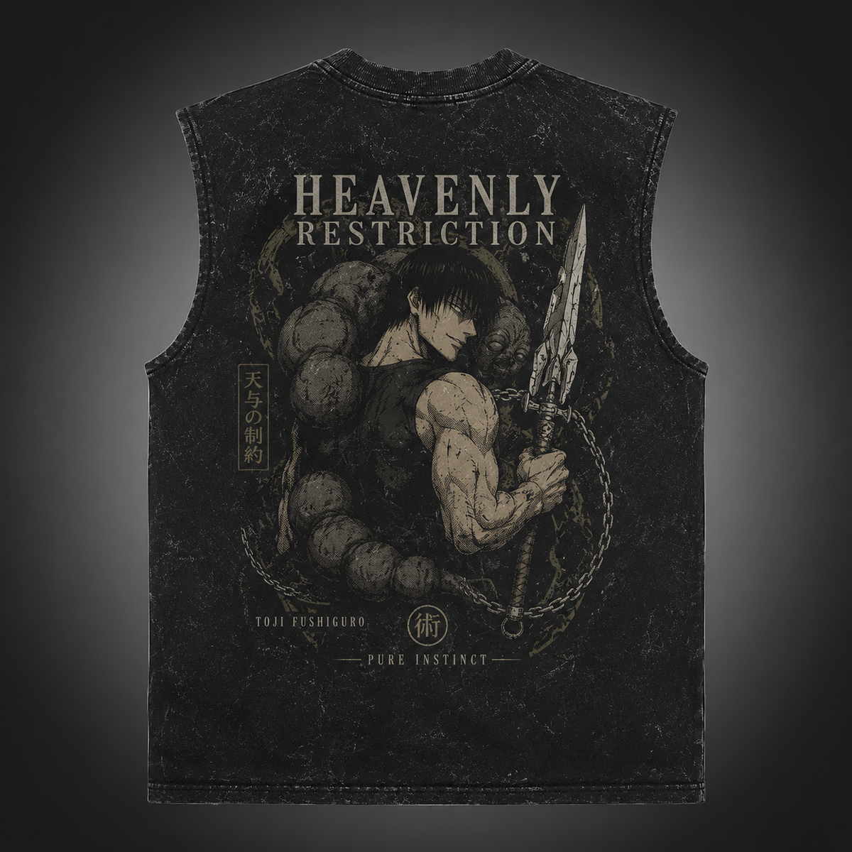 Toji Fushiguro Jujutsu Kaisen Anime Tank Top - Pure Instinct Acid Wash Vest