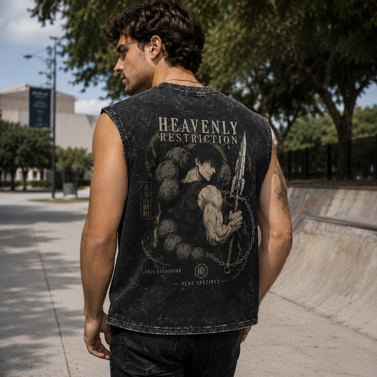 Toji Fushiguro Jujutsu Kaisen Anime Tank Top - Pure Instinct Acid Wash Vest