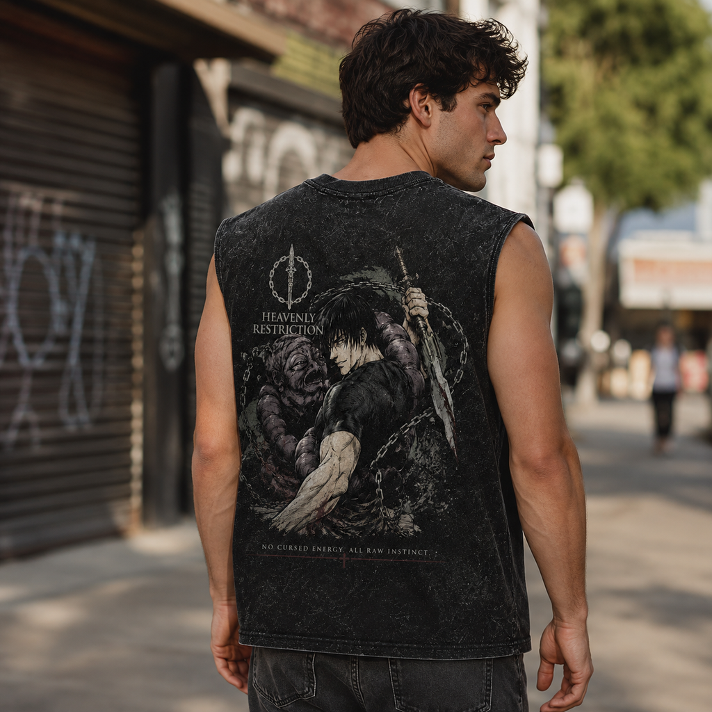 Toji Fushiguro Jujutsu Kaisen Anime Tank Top - Raw Instinct Acid Wash Vest