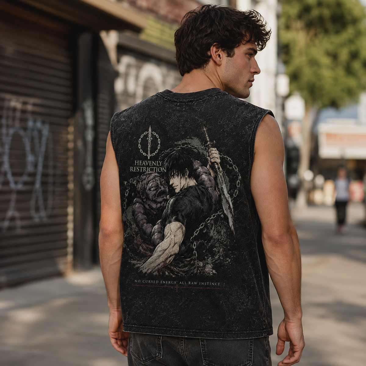 Toji Fushiguro Jujutsu Kaisen Anime Tank Top - Raw Instinct Acid Wash Vest