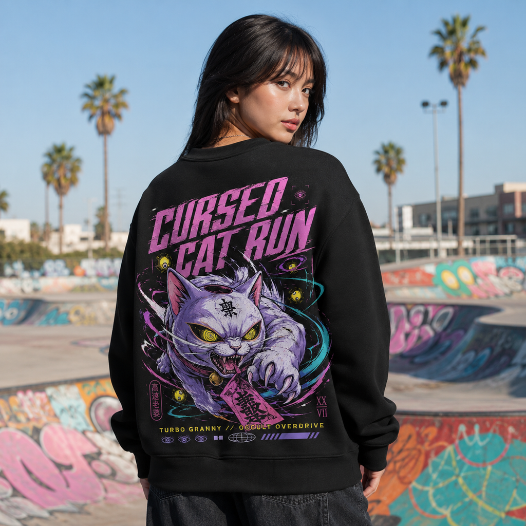Turbo Granny Dandadan Anime Sweatshirt - Cursed Cat Run
