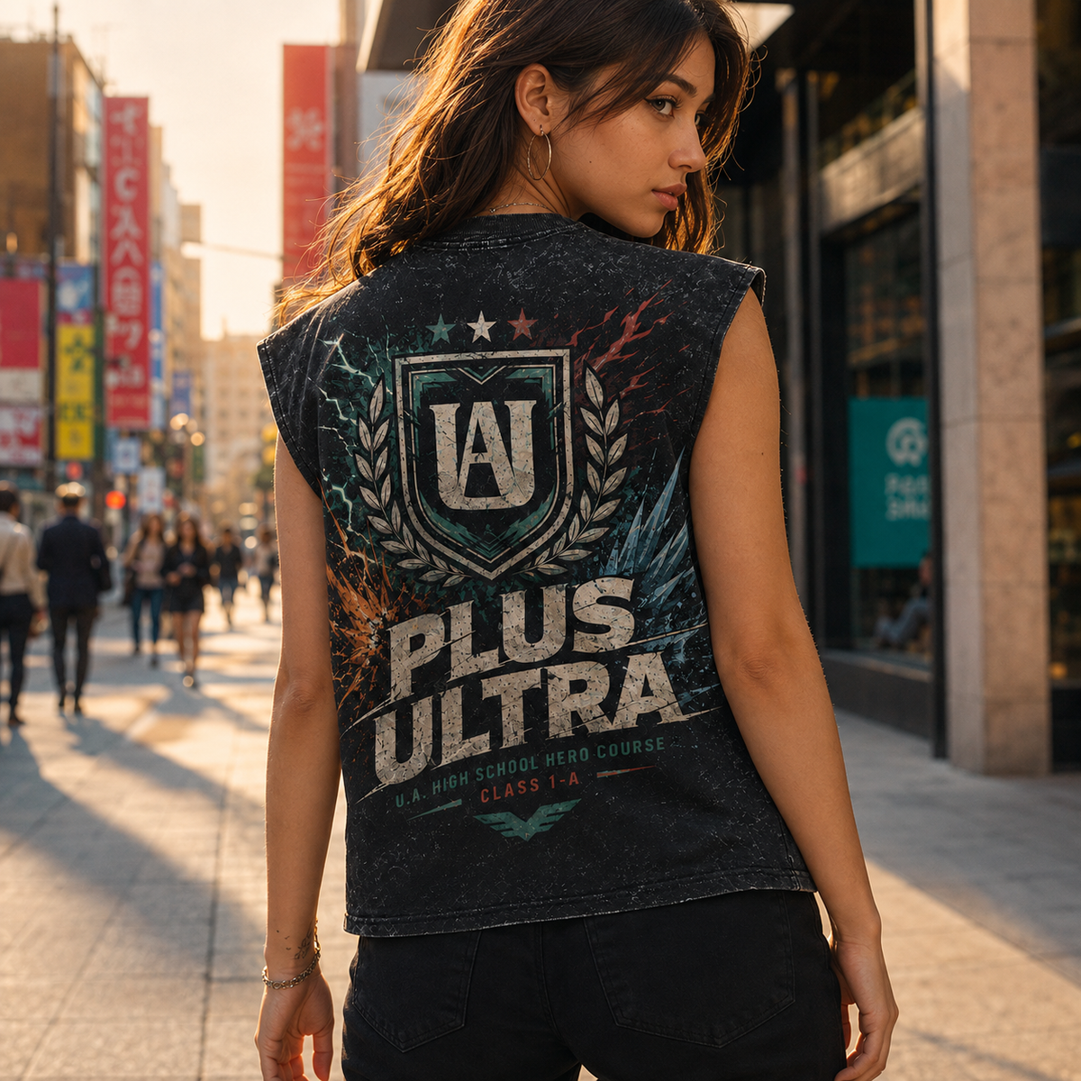 U.A. High School (UA crest) My Hero Academia Anime Tank Top - UA Crest Emblem Acid Wash Vest