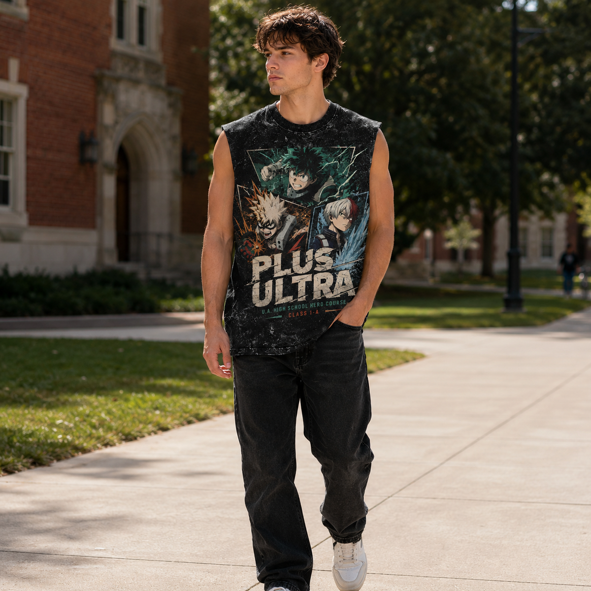 U.A. High School (UA crest) My Hero Academia Anime Tank Top - UA Crest Emblem Acid Wash Vest