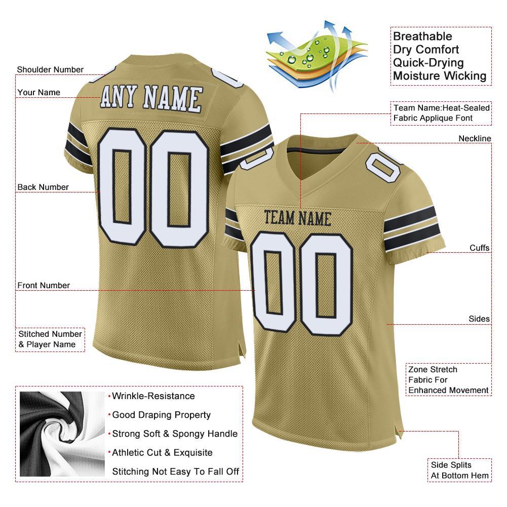 Custom Football Jersey - Vegas Gold White-Black Mesh
