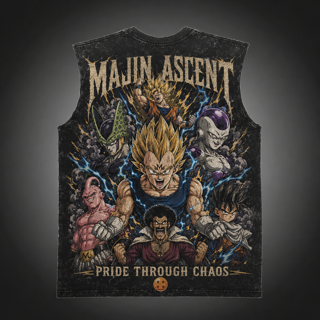 Vegeta & Cell Dragon Ball Anime Tank Top - Majin Ascent Acid Wash Vest
