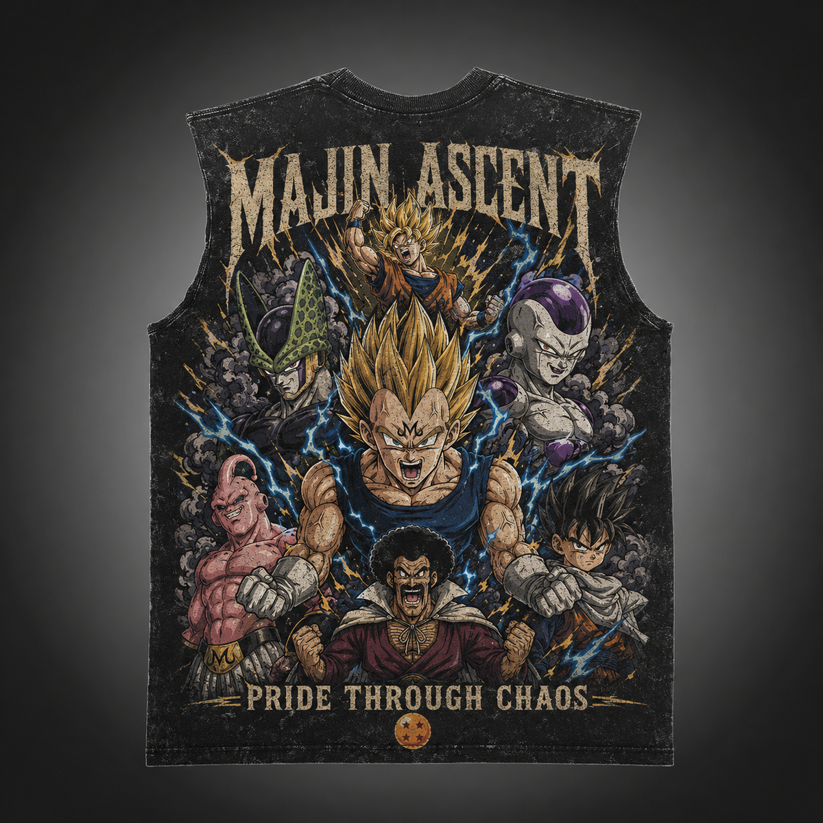 Vegeta & Cell Dragon Ball Anime Tank Top - Majin Ascent Acid Wash Vest