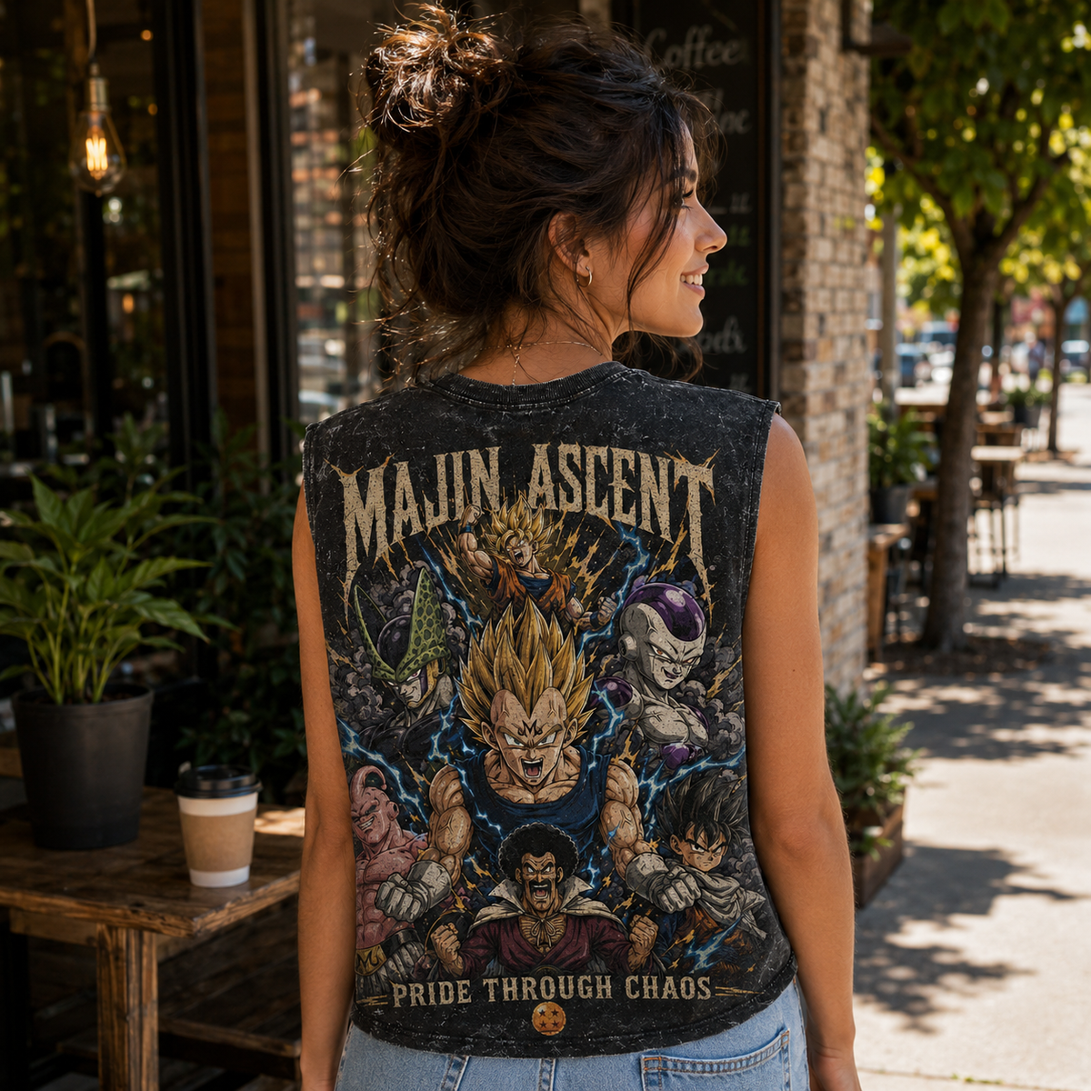 Vegeta & Cell Dragon Ball Anime Tank Top - Majin Ascent Acid Wash Vest