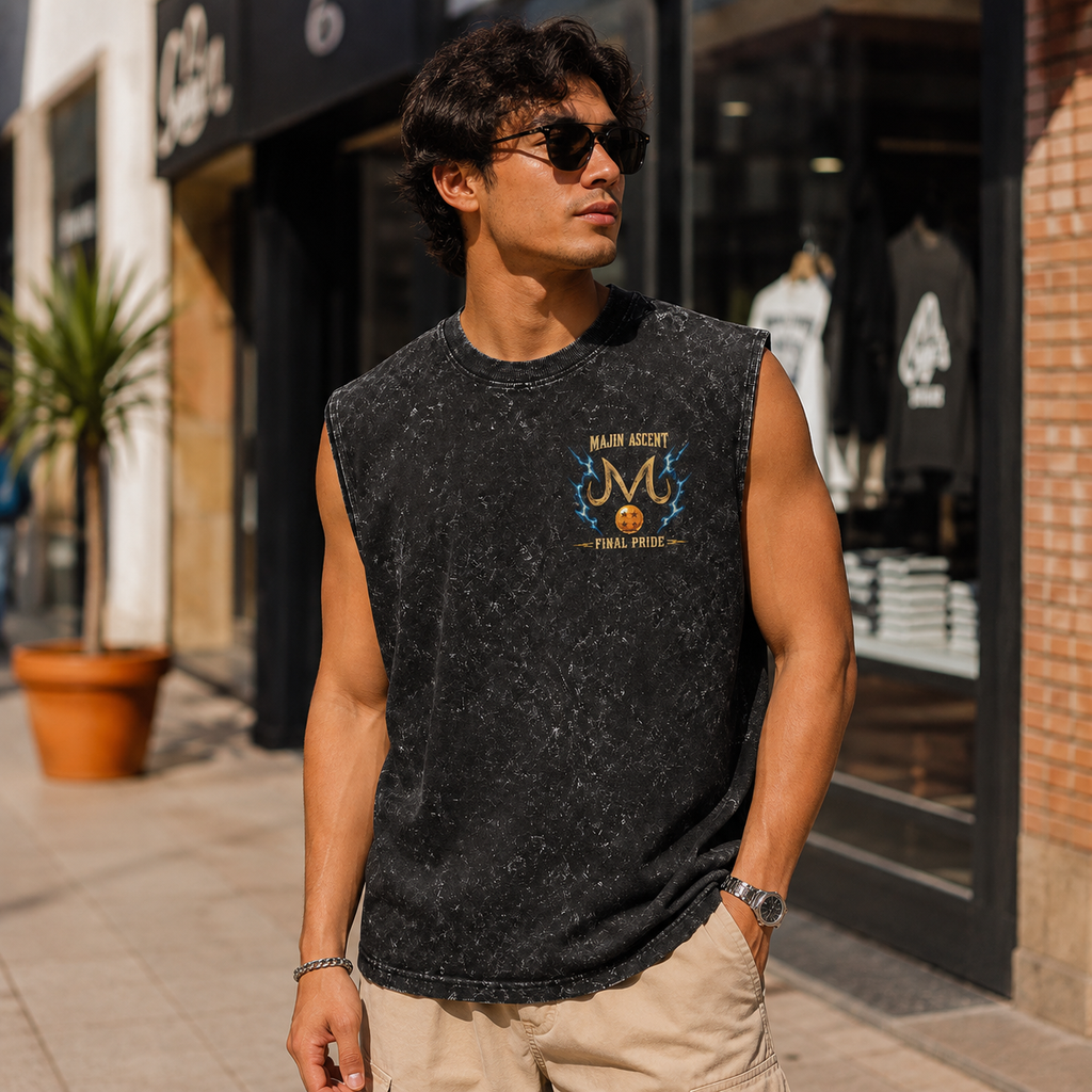 Vegeta & Cell Dragon Ball Anime Tank Top - Majin Ascent Acid Wash Vest