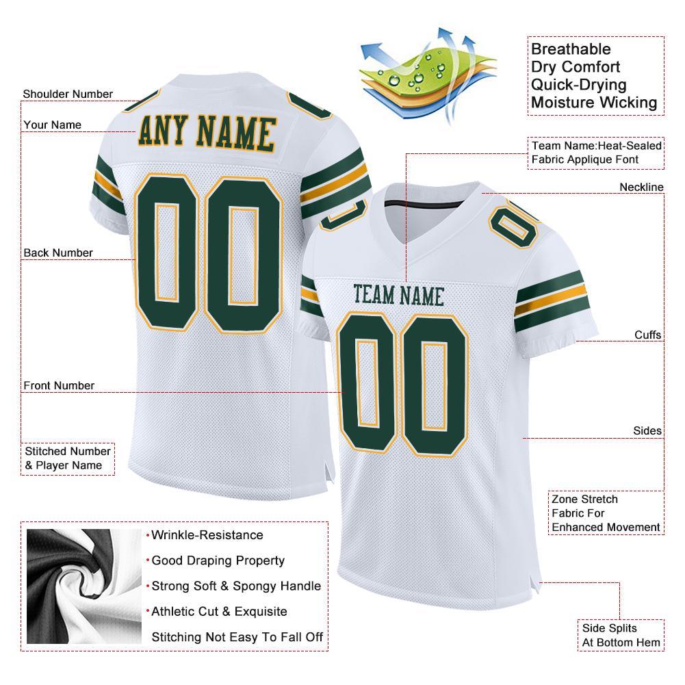 Custom Football Jersey - White Green-Gold Mesh - Style White0003