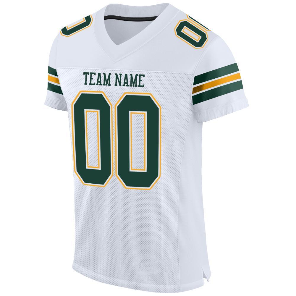 Custom Football Jersey - White Green-Gold Mesh - Style White0003