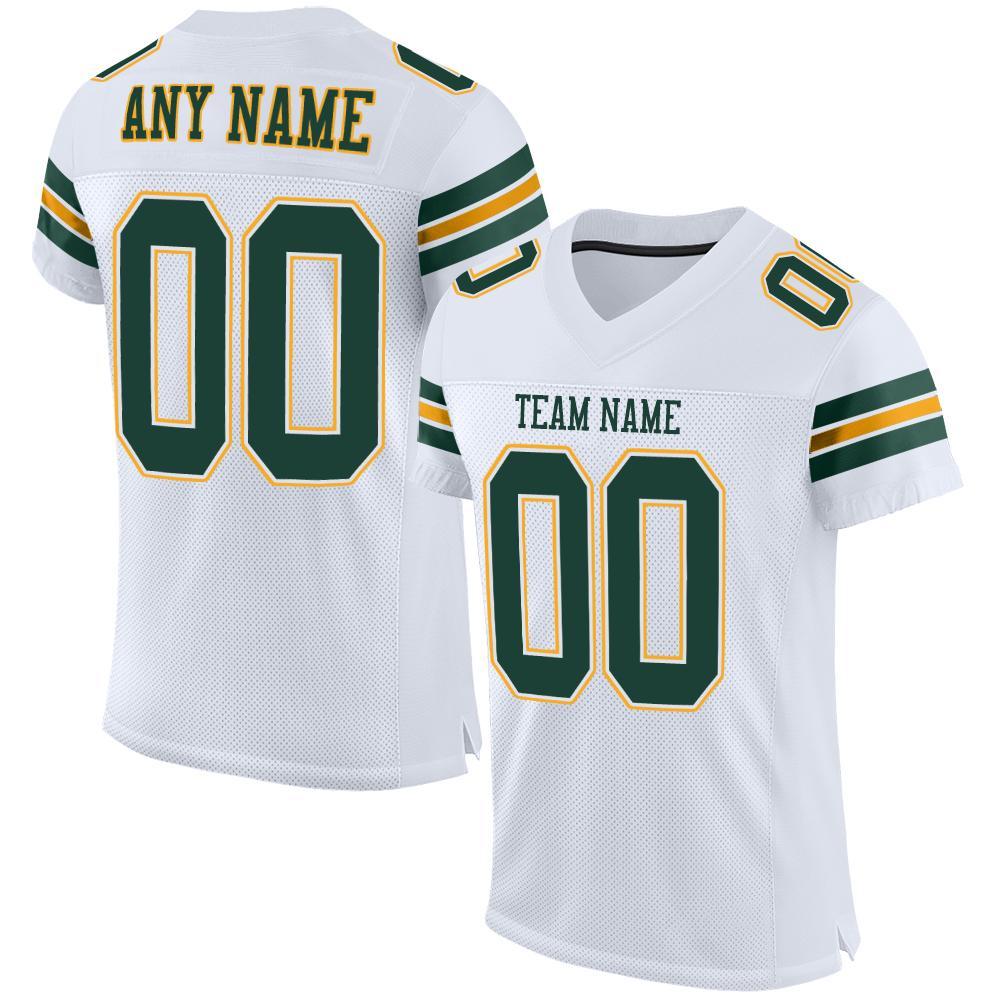 Custom Football Jersey - White Green-Gold Mesh - Style White0003