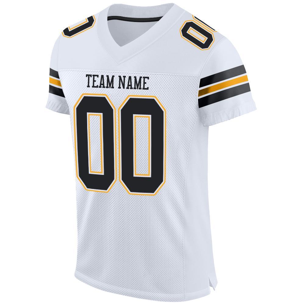 Custom Football Jersey - White Black-Gold Mesh - Style White0004