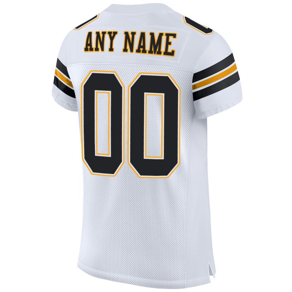 Custom Football Jersey - White Black-Gold Mesh - Style White0004