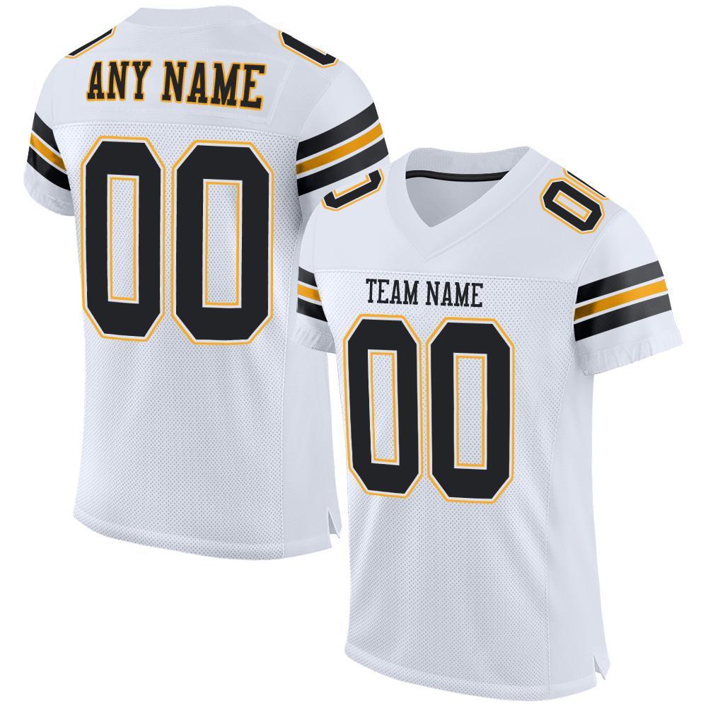 Custom Football Jersey - White Black-Gold Mesh - Style White0004