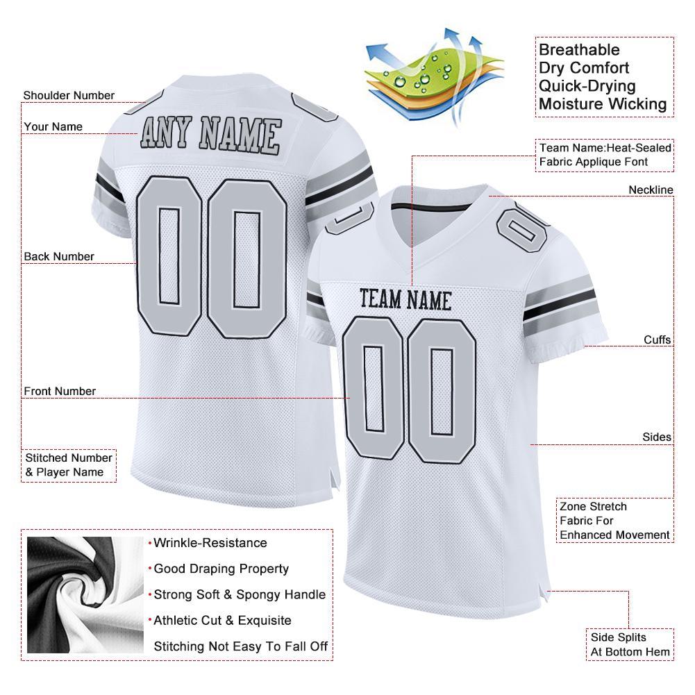 Custom Football Jersey - White Silver-Black Mesh - Style White0015