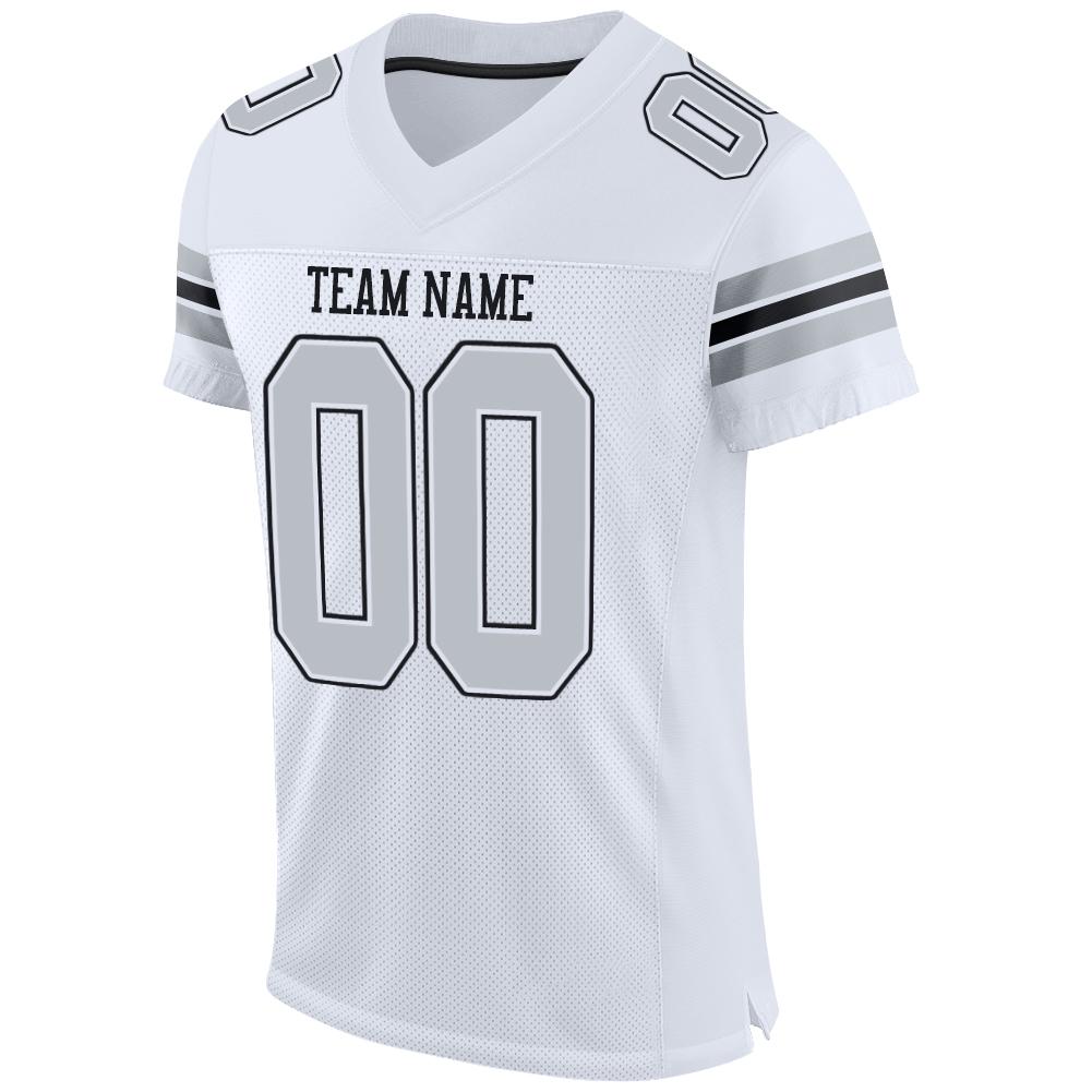 Custom Football Jersey - White Silver-Black Mesh - Style White0015