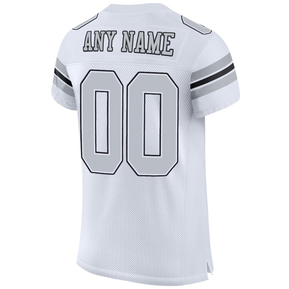 Custom Football Jersey - White Silver-Black Mesh - Style White0015