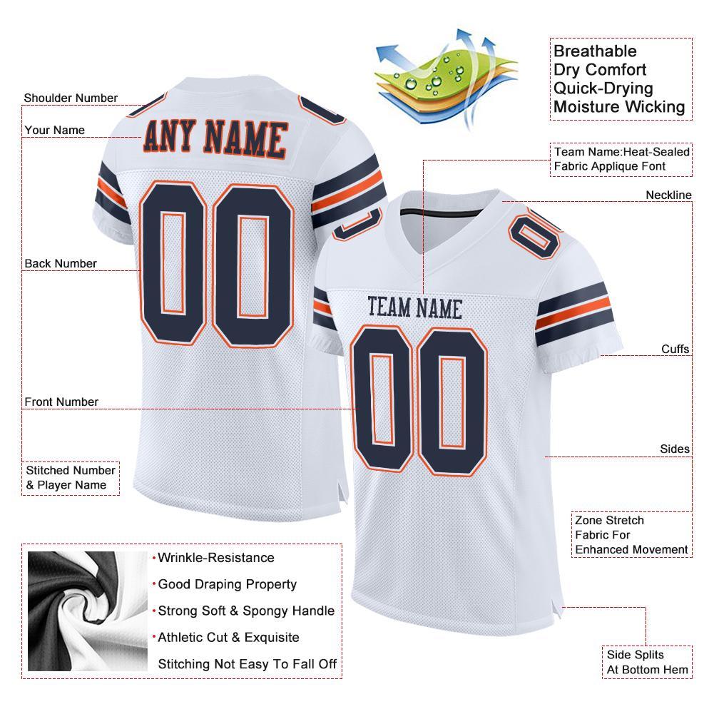 Custom Football Jersey - White Navy-Orange Mesh