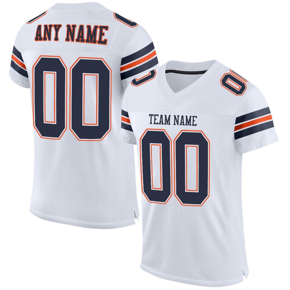 Custom Football Jersey - White Navy-Orange Mesh