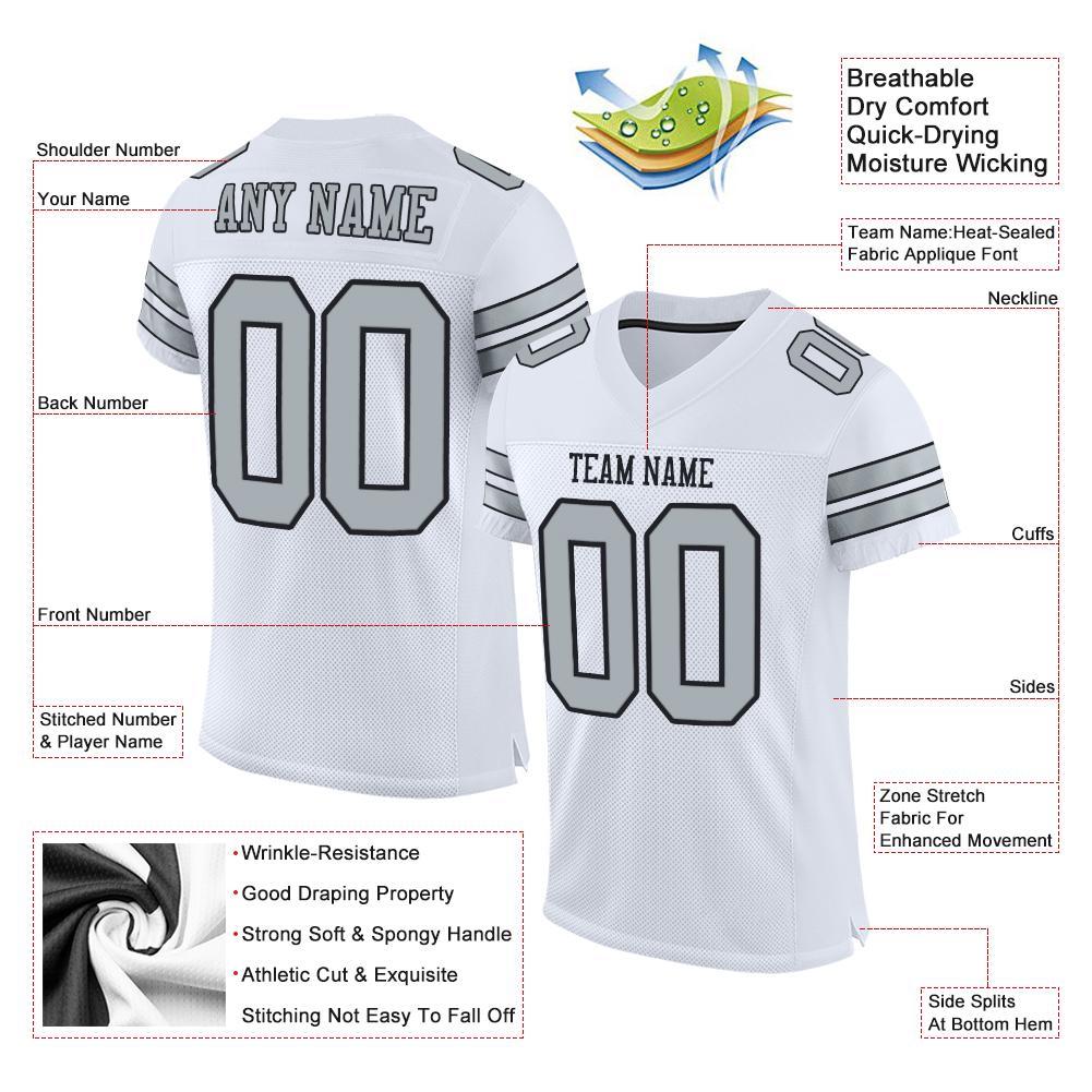 Custom Football Jersey - White Silver-Black Mesh - Style White0032