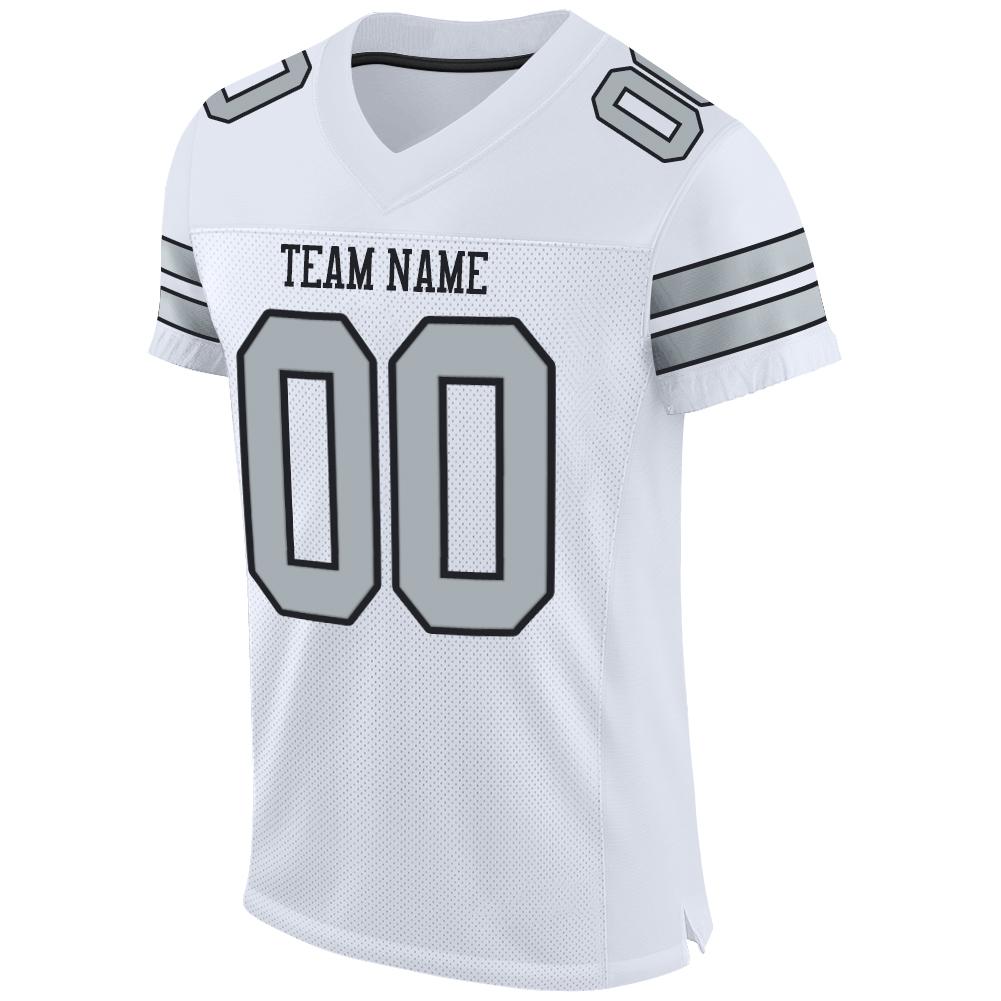 Custom Football Jersey - White Silver-Black Mesh - Style White0032