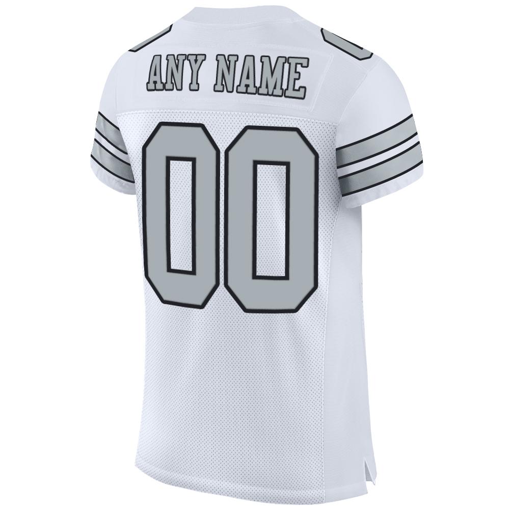 Custom Football Jersey - White Silver-Black Mesh - Style White0032