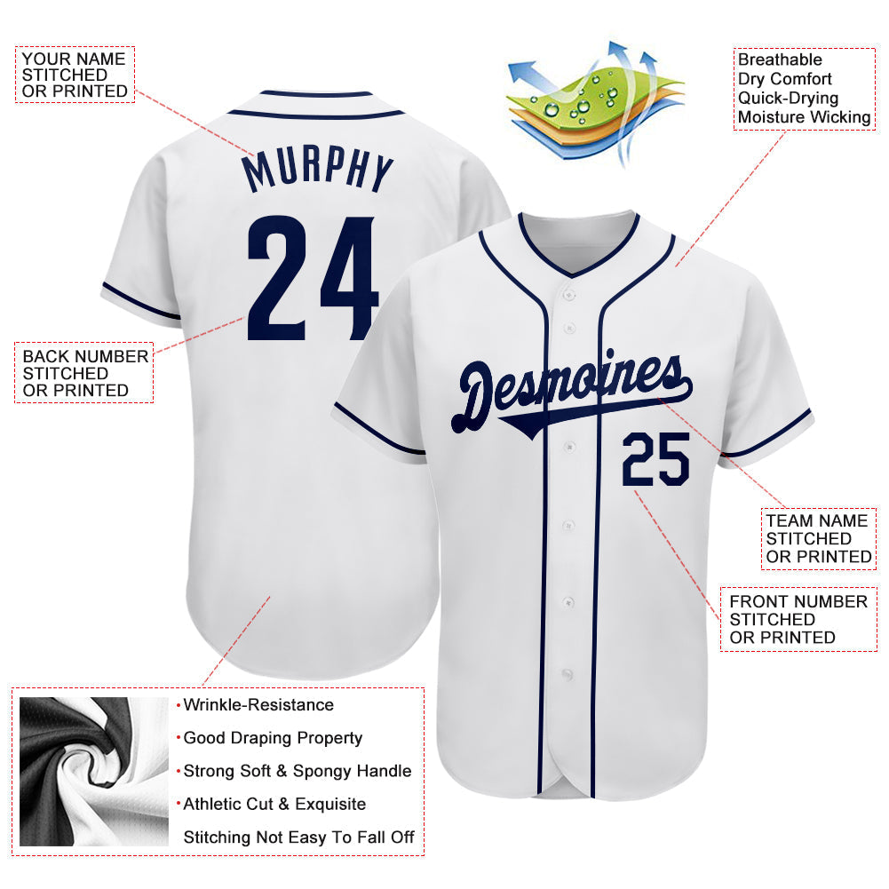 Custom Baseball Jersey - White Navy