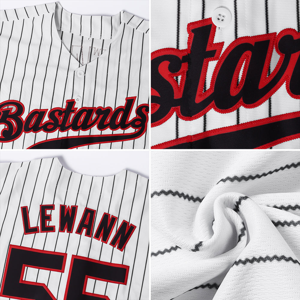 Custom Baseball Jersey - White Black Pinstripe Black-Red