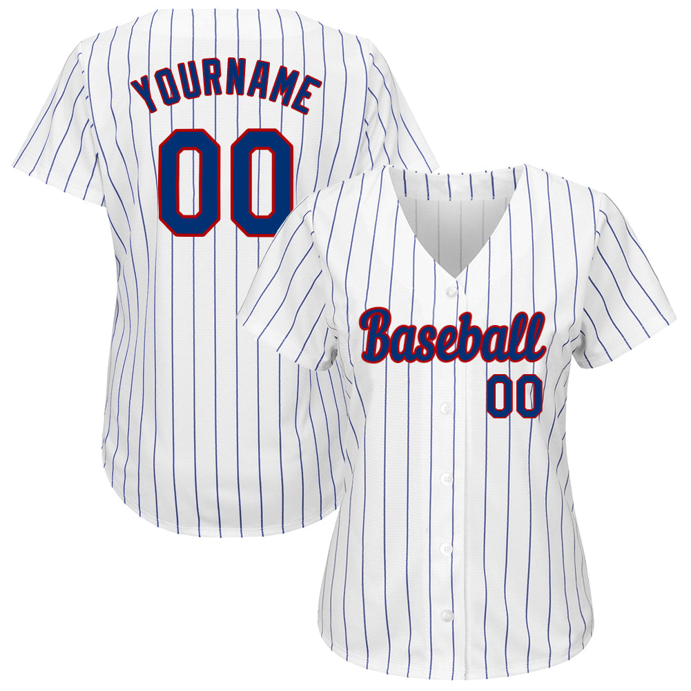Custom Baseball Jersey - White Royal Pinstripe Royal-Red
