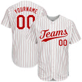 Custom Baseball Jersey - White Red Pinstripe Red-White