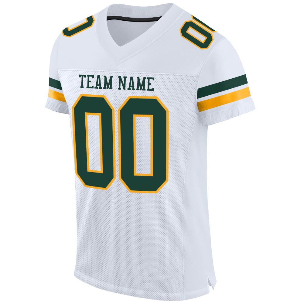 Custom Football Jersey - White Green-Gold Mesh - Style White0203