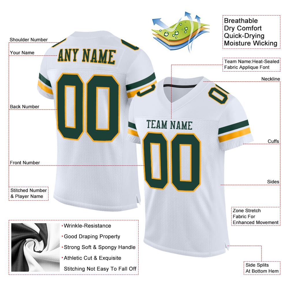 Custom Football Jersey - White Green-Gold Mesh - Style White0203