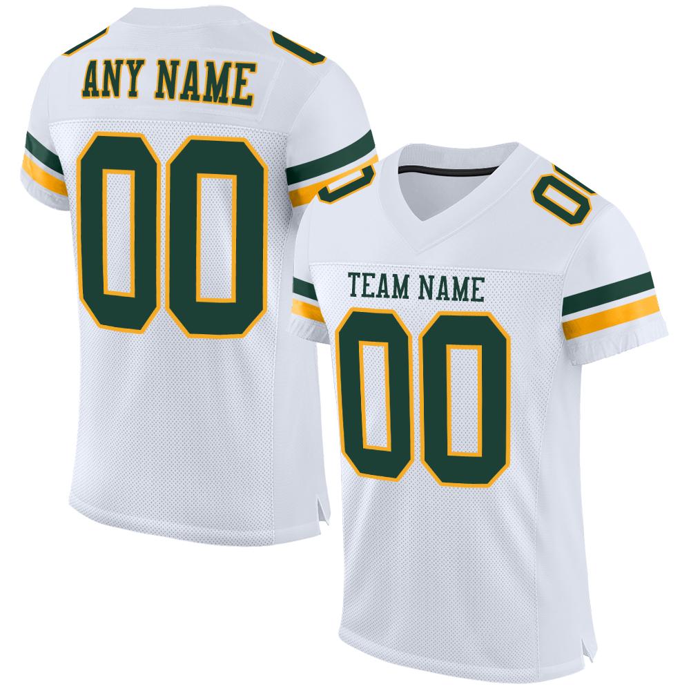 Custom Football Jersey - White Green-Gold Mesh - Style White0203