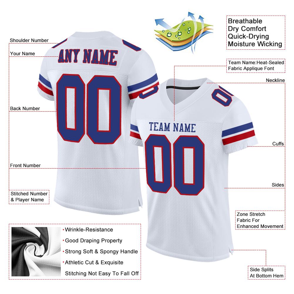 Custom Football Jersey - White Royal-Red Mesh - Style White0204